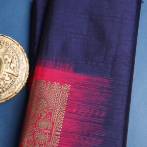 Navy blue raw silk saree
