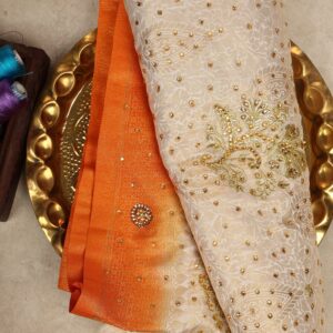 Cream stone work art silk saree