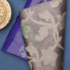 Ash grey raw silk saree